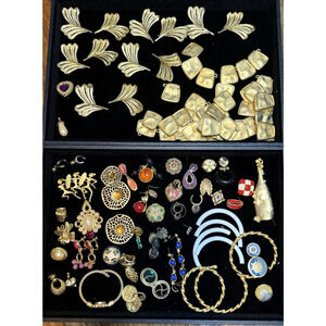 2lbs Roughly Of Estate Gold-Tone Mixed Vintage Jewelry Lot with Color Accents